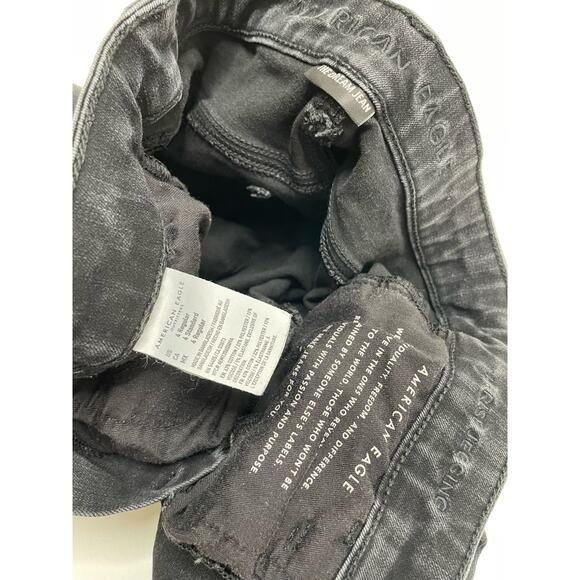 American Eagle Black Denim Distresses Frayed Skinny Jeans Dark Washed Goth 4 - Picture 7 of 11